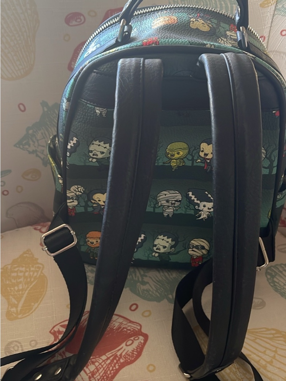 Loungefly Teal & Black Monsters Mini Backpack - Picture 2 of 2